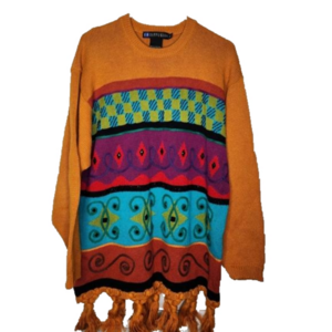 I.B. DIFFUSION Vintage 90’s Retro Vibrant Multi Colour Sweater 55% Ramie Large